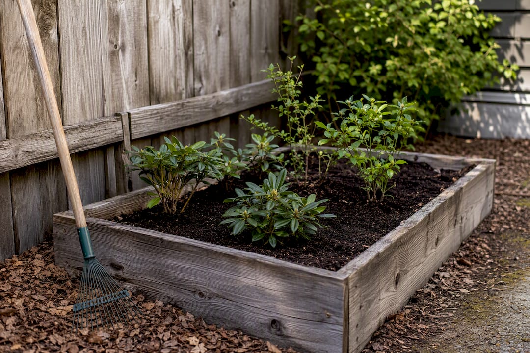 Raised bed with acid-loving shrubs
