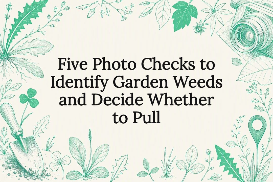 Decorative garden weed identification title card