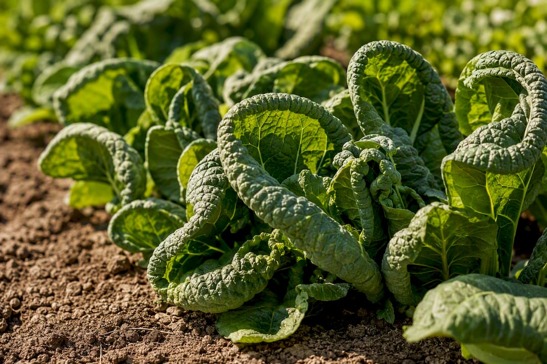 Sun-stressed leaves curling to conserve water