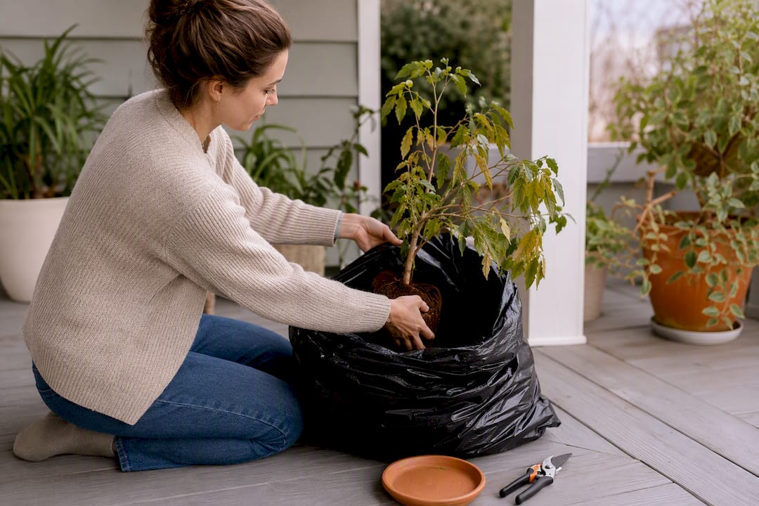 Infested houseplant sealed for disposal