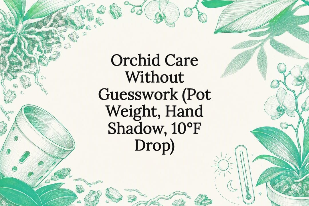 Decorative orchid care title card illustration