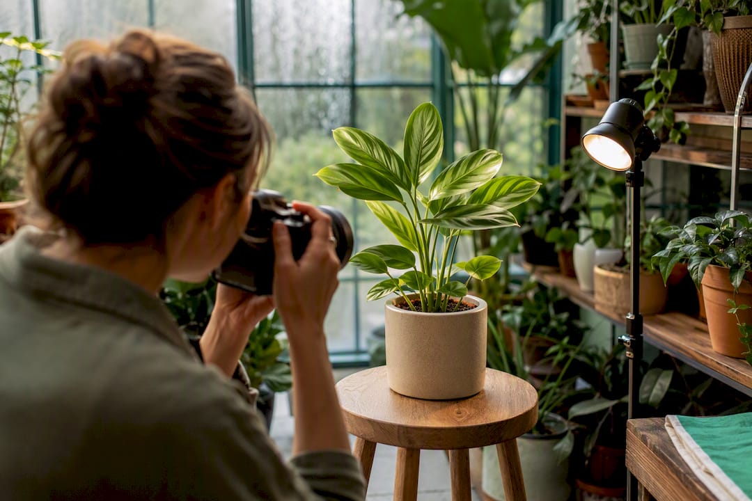 Gardener photographing plant for visual history