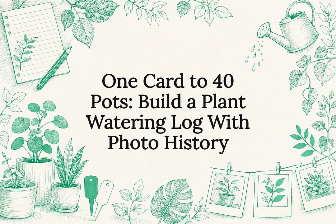Decorative plant watering log title card