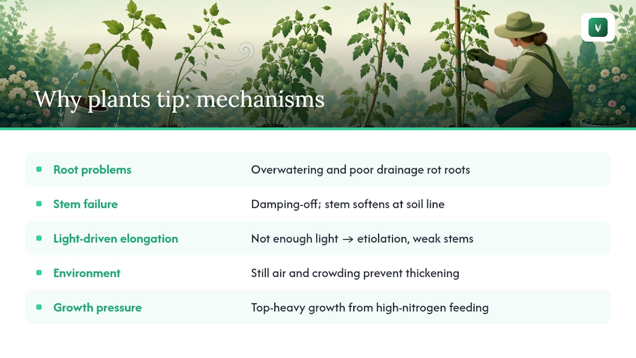 Six causes of plants falling over