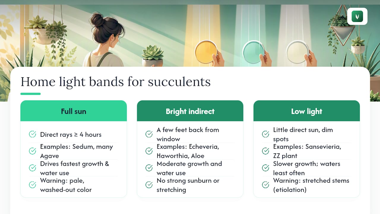 Three succulent light levels and warning signs