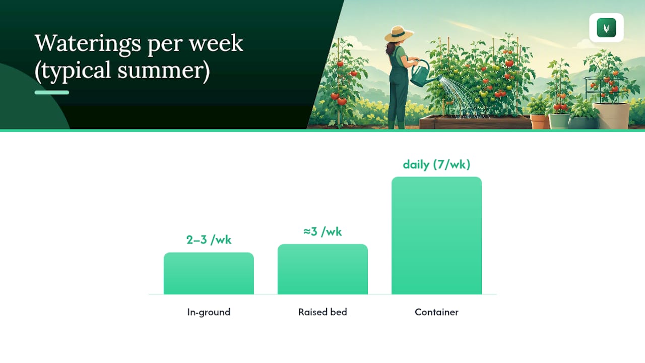Tomato watering frequency by growing setup